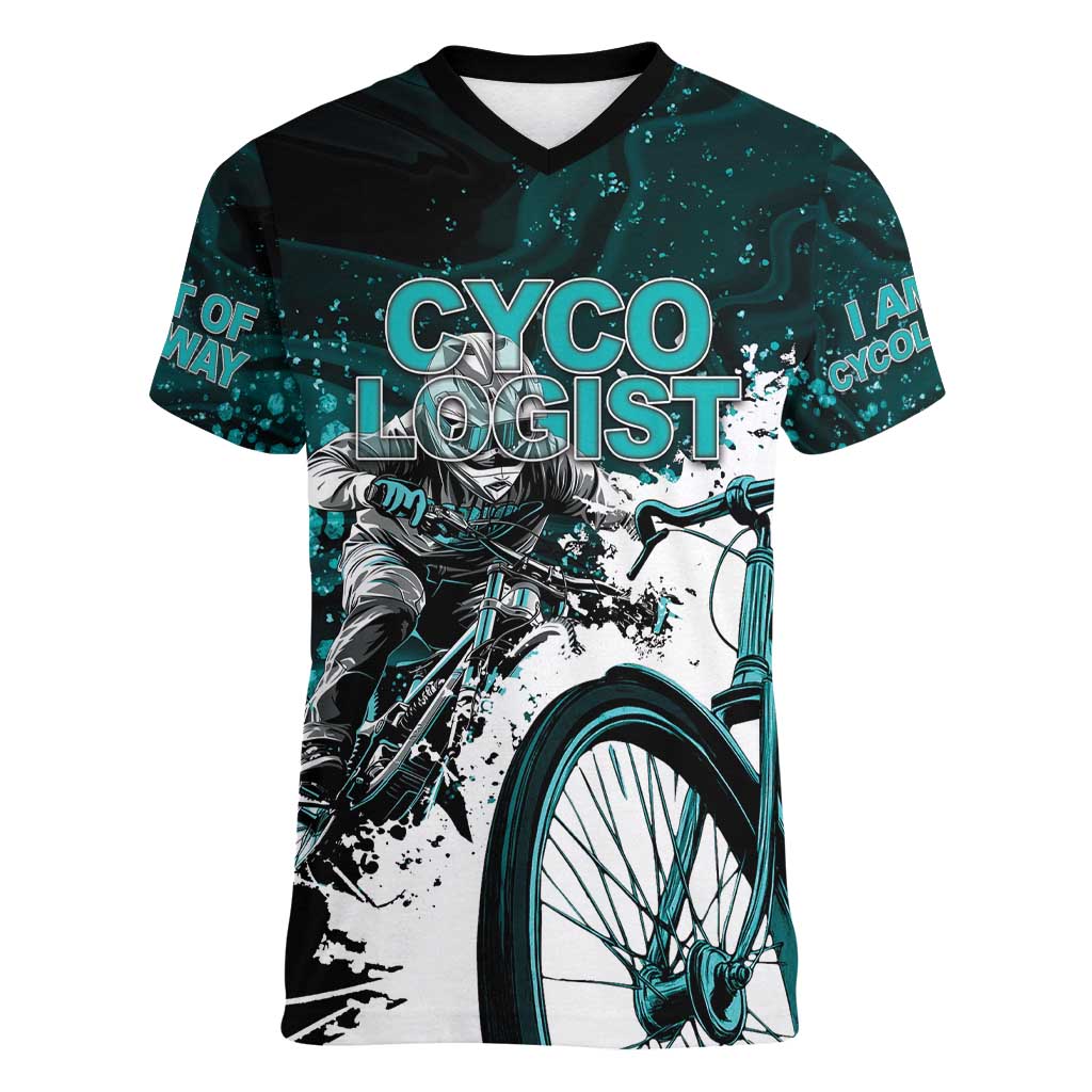 Cycologist Cycling Women V-Neck T-Shirt Grunge Style - Wonder Print Shop