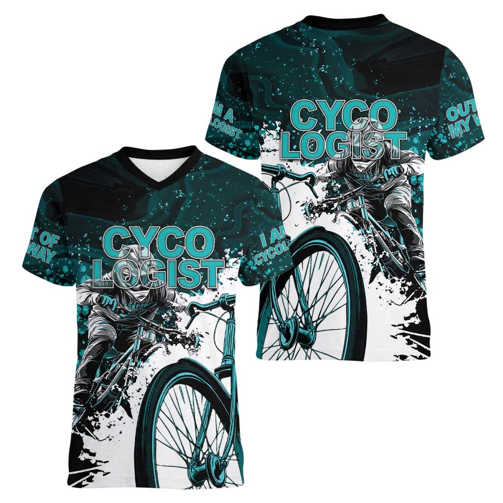 Cycologist Cycling Women V-Neck T-Shirt Grunge Style - Wonder Print Shop