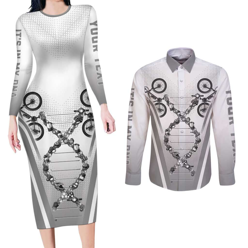 Personalized Cycling Couples Matching Long Sleeve Bodycon Dress and Long Sleeve Button Shirt Its In My DNA - Wonder Print Shop