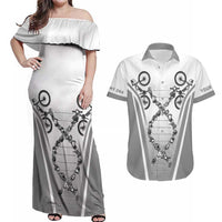 Personalized Cycling Couples Matching Off Shoulder Maxi Dress and Hawaiian Shirt Its In My DNA - Wonder Print Shop