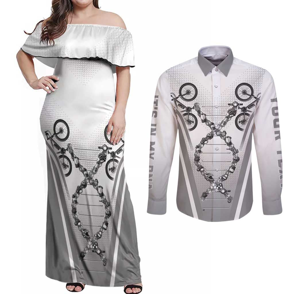 Personalized Cycling Couples Matching Off Shoulder Maxi Dress and Long Sleeve Button Shirt Its In My DNA - Wonder Print Shop