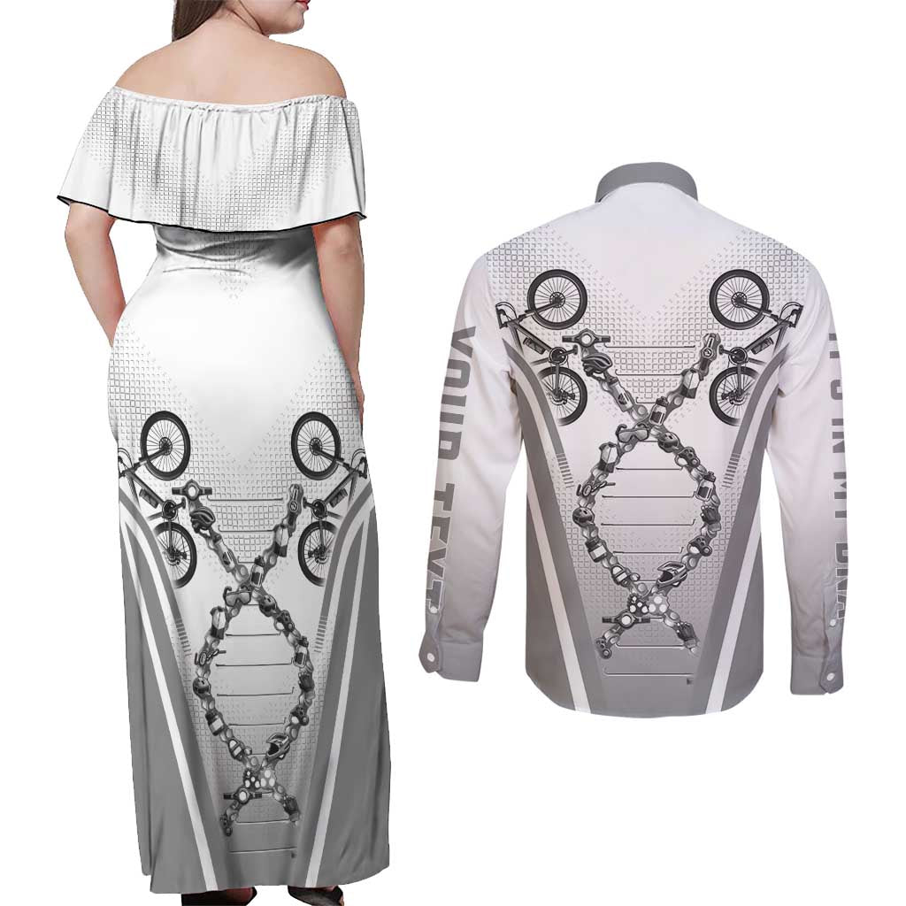 Personalized Cycling Couples Matching Off Shoulder Maxi Dress and Long Sleeve Button Shirt Its In My DNA - Wonder Print Shop