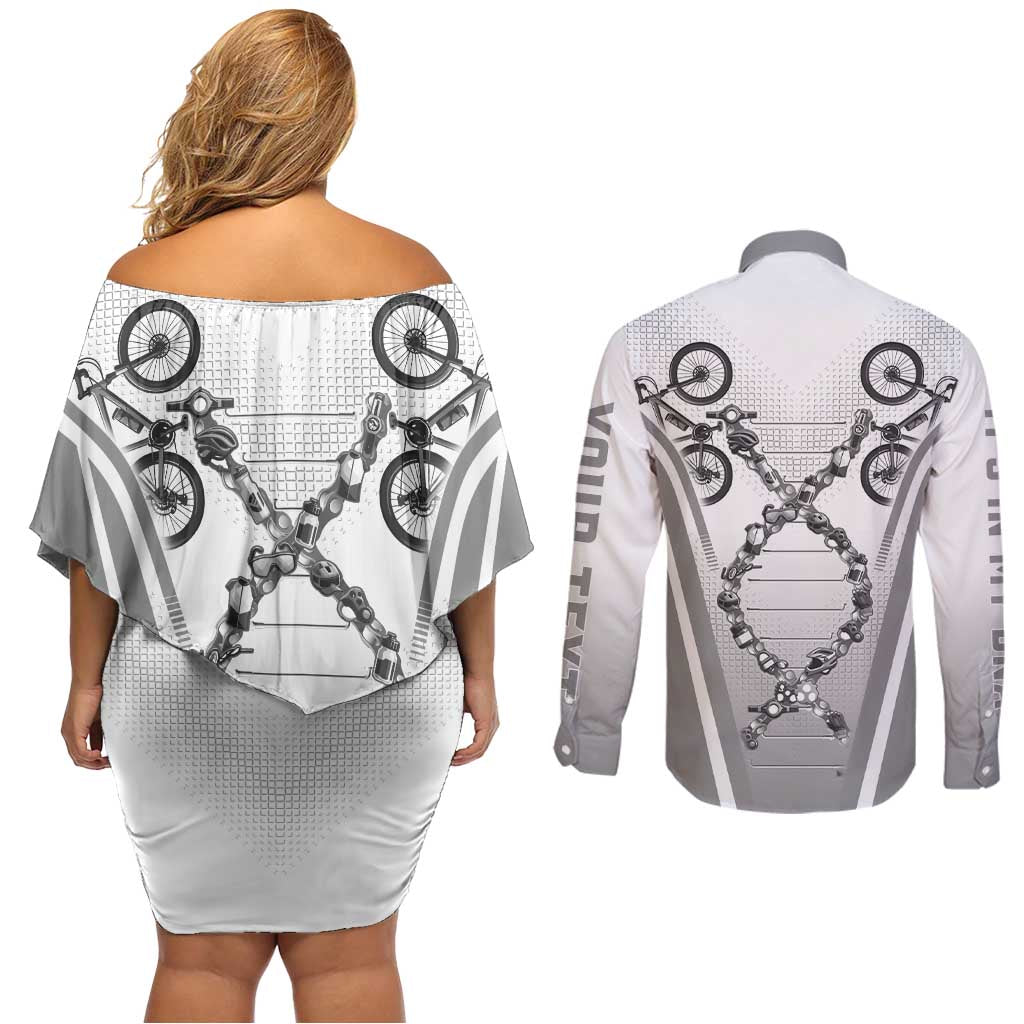 Personalized Cycling Couples Matching Off Shoulder Short Dress and Long Sleeve Button Shirt Its In My DNA - Wonder Print Shop