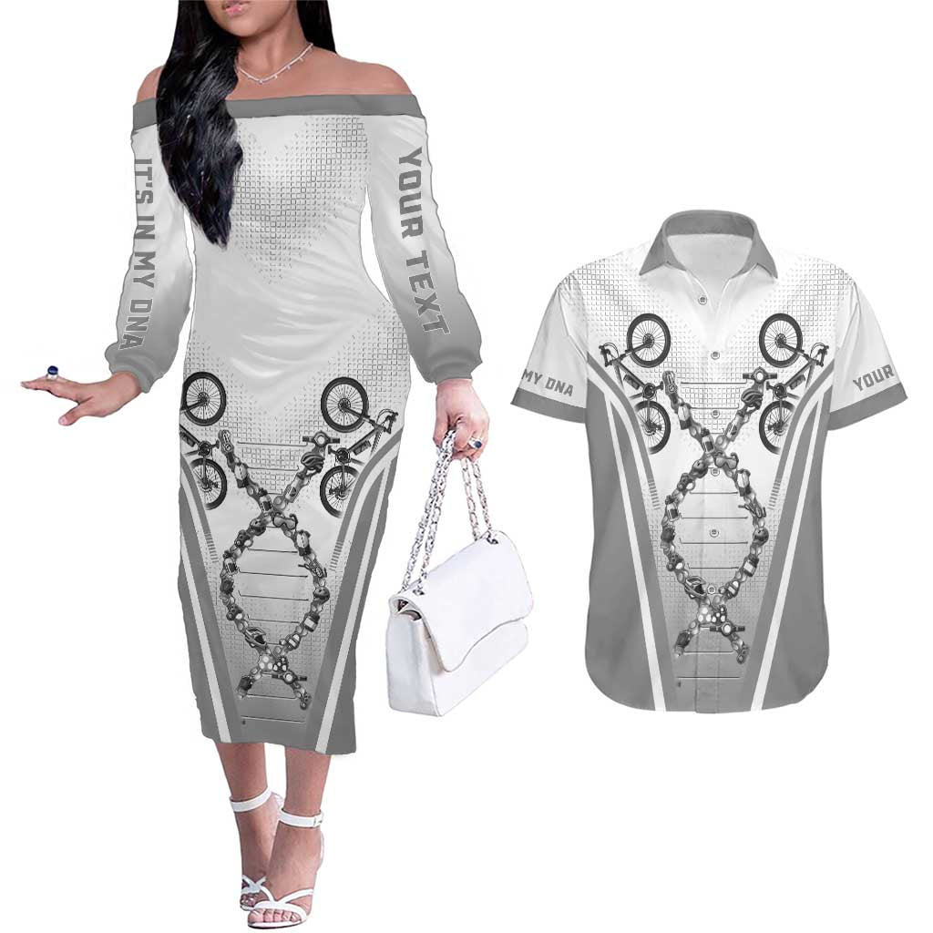 Personalized Cycling Couples Matching Off The Shoulder Long Sleeve Dress and Hawaiian Shirt Its In My DNA - Wonder Print Shop