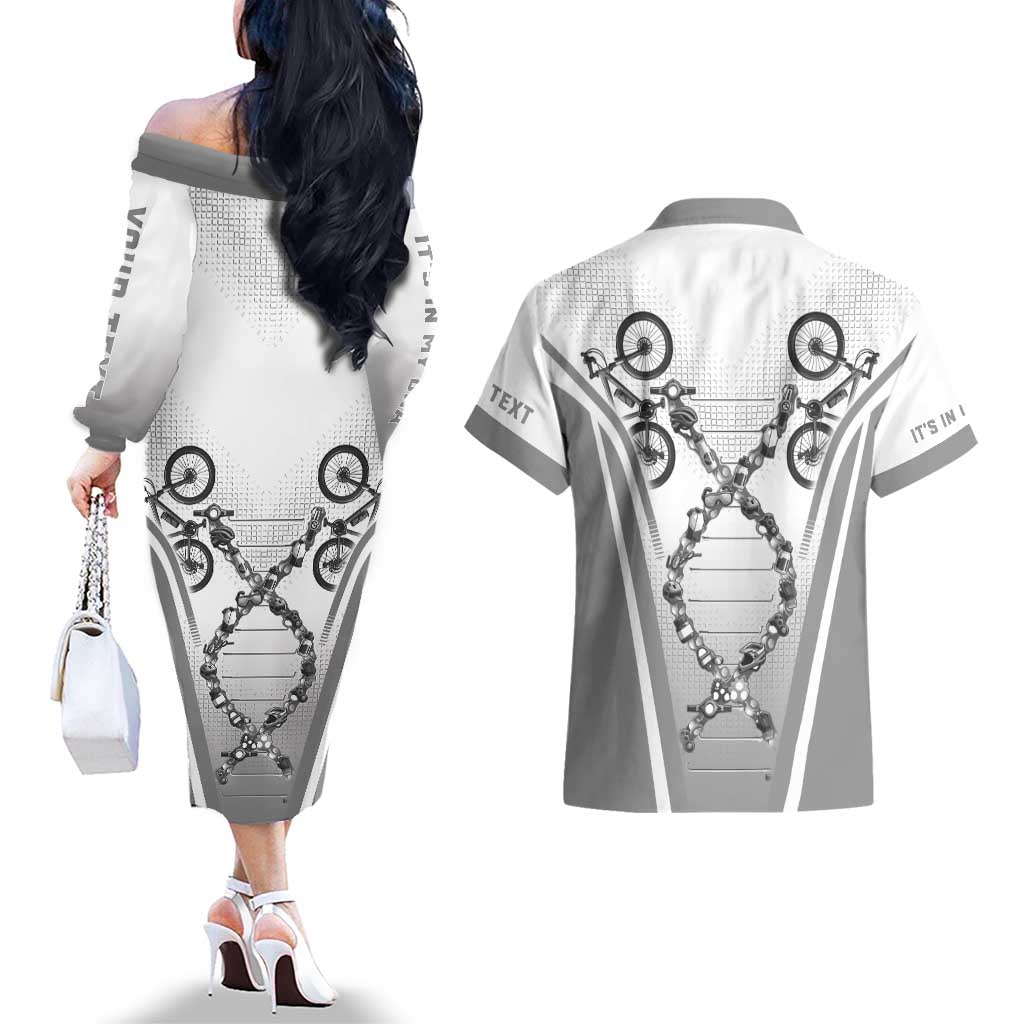 Personalized Cycling Couples Matching Off The Shoulder Long Sleeve Dress and Hawaiian Shirt Its In My DNA - Wonder Print Shop