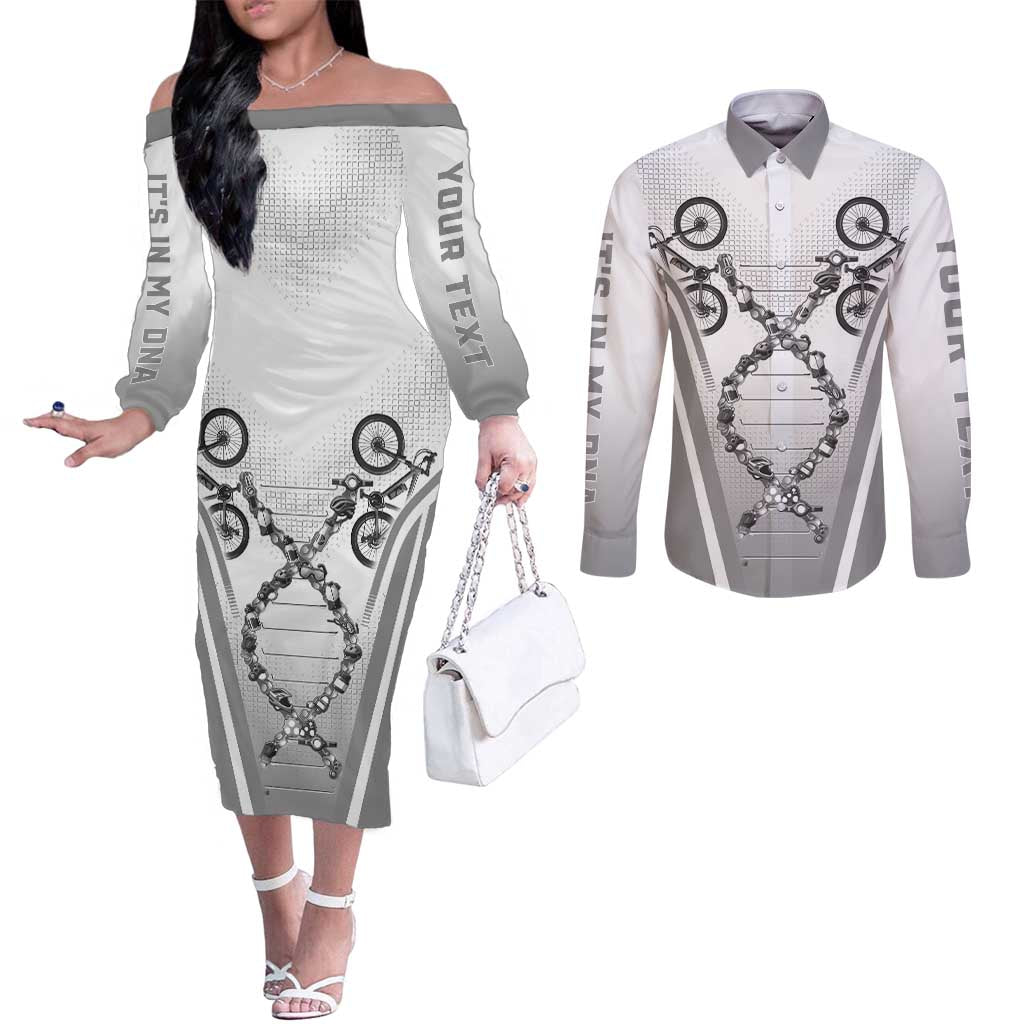 Personalized Cycling Couples Matching Off The Shoulder Long Sleeve Dress and Long Sleeve Button Shirt Its In My DNA - Wonder Print Shop