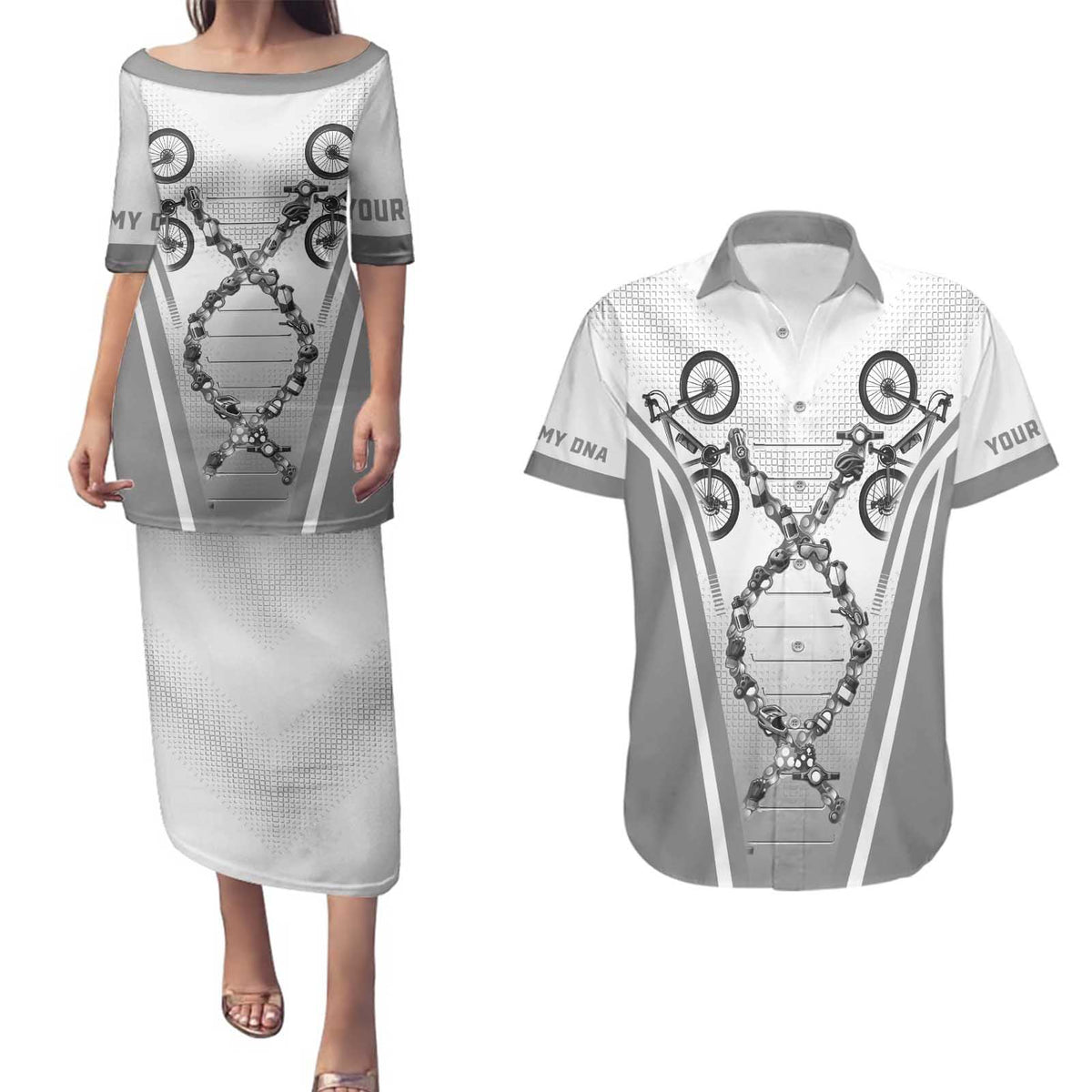Personalized Cycling Couples Matching Puletasi and Hawaiian Shirt Its In My DNA - Wonder Print Shop
