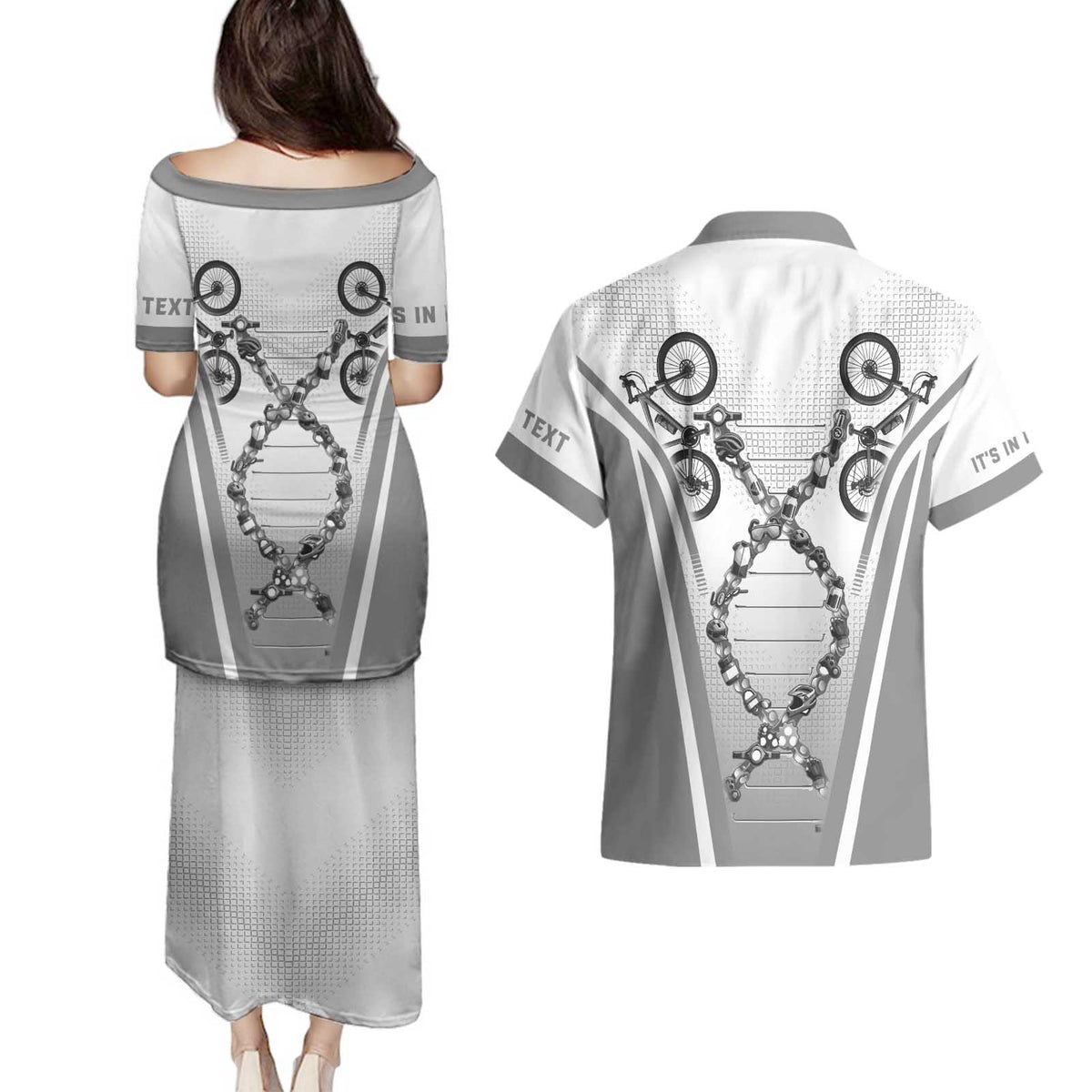 Personalized Cycling Couples Matching Puletasi and Hawaiian Shirt Its In My DNA - Wonder Print Shop