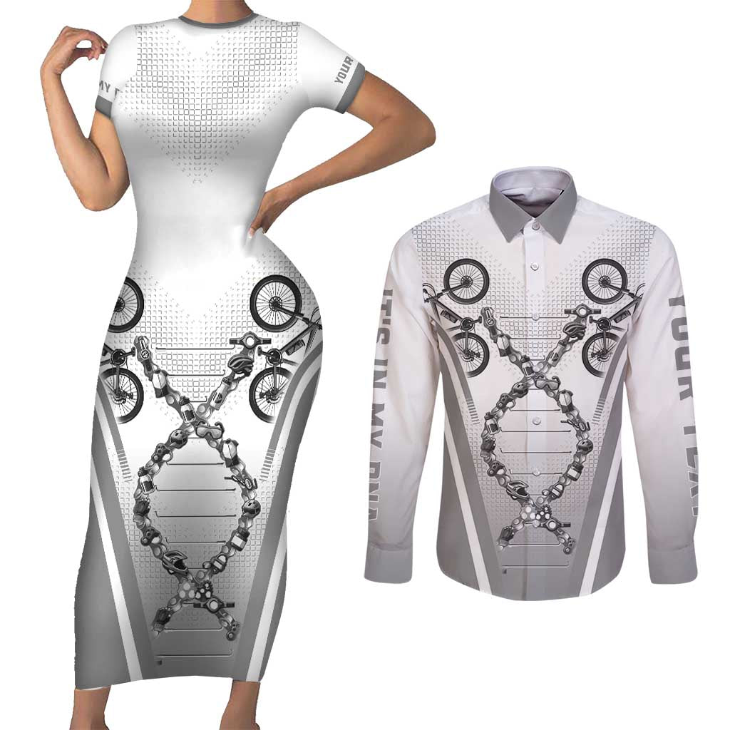Personalized Cycling Couples Matching Short Sleeve Bodycon Dress and Long Sleeve Button Shirt Its In My DNA - Wonder Print Shop
