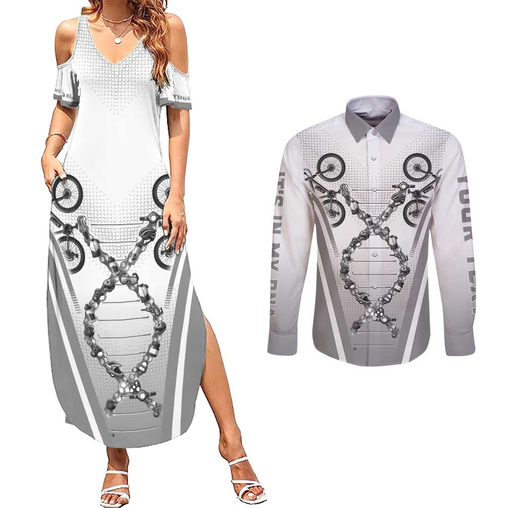 Personalized Cycling Couples Matching Summer Maxi Dress and Long Sleeve Button Shirt Its In My DNA - Wonder Print Shop