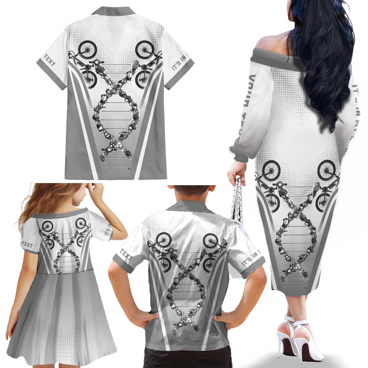 Personalized Cycling Family Matching Off The Shoulder Long Sleeve Dress and Hawaiian Shirt Its In My DNA - Wonder Print Shop