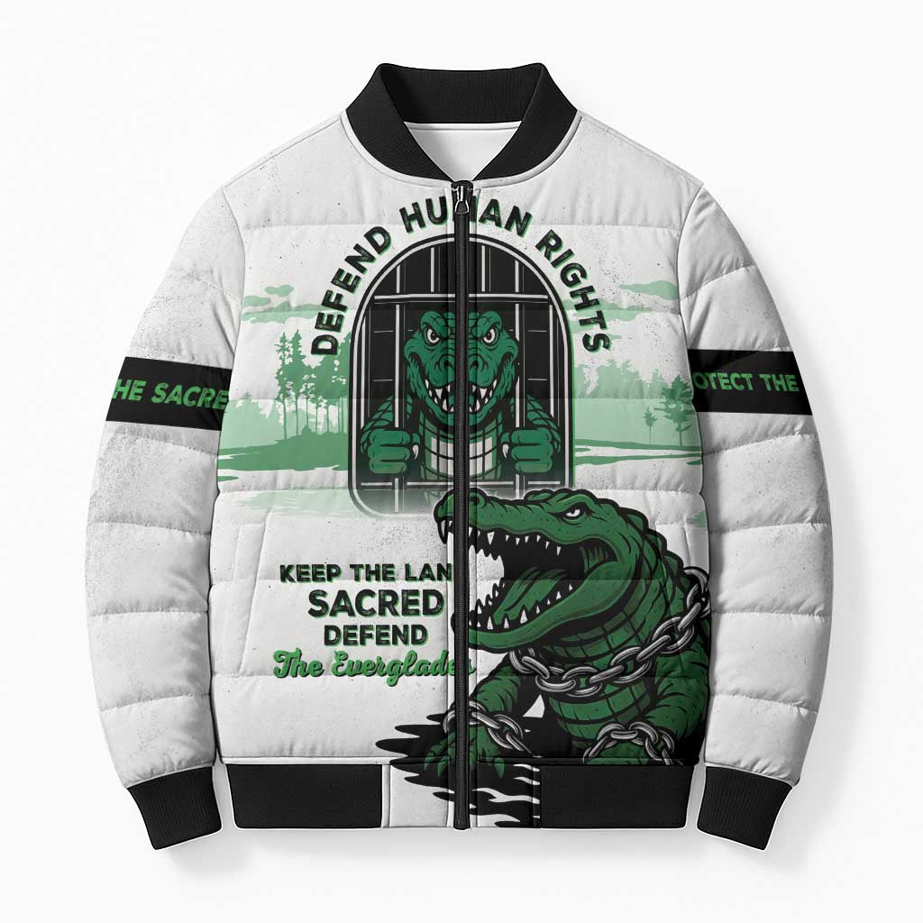 Alligator Alcatraz Defend Human Rights Bomber Puffer Jacket Defend The Everglades - Wonder Print Shop