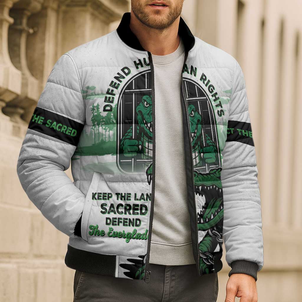 Alligator Alcatraz Defend Human Rights Bomber Puffer Jacket Defend The Everglades - Wonder Print Shop