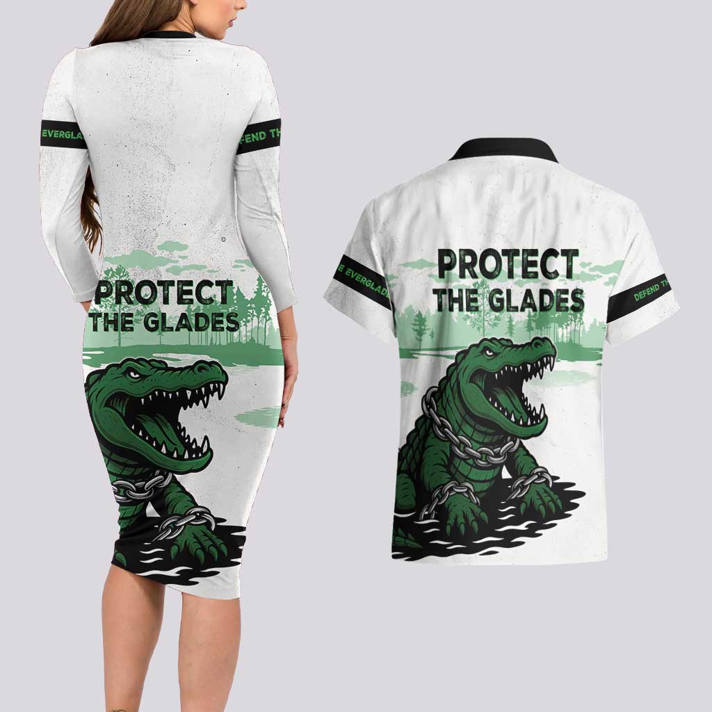 Alligator Alcatraz Defend Human Rights Couples Matching Long Sleeve Bodycon Dress and Hawaiian Shirt Defend The Everglades - Wonder Print Shop