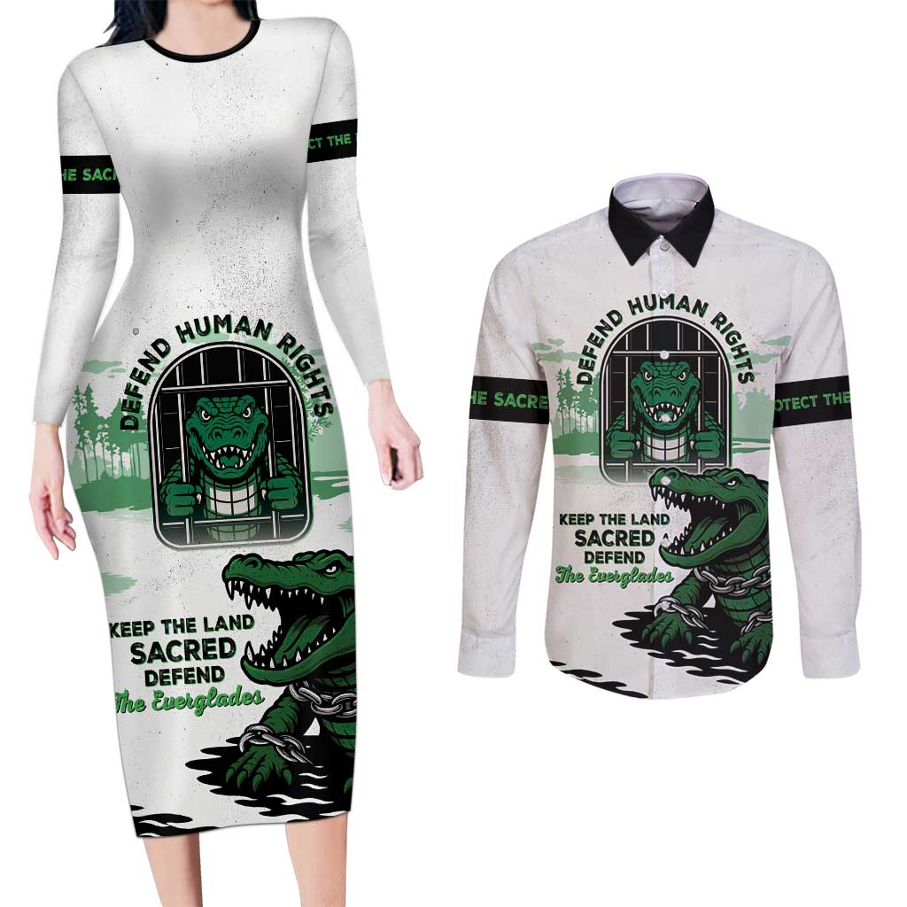Alligator Alcatraz Defend Human Rights Couples Matching Long Sleeve Bodycon Dress and Long Sleeve Button Shirt Defend The Everglades - Wonder Print Shop