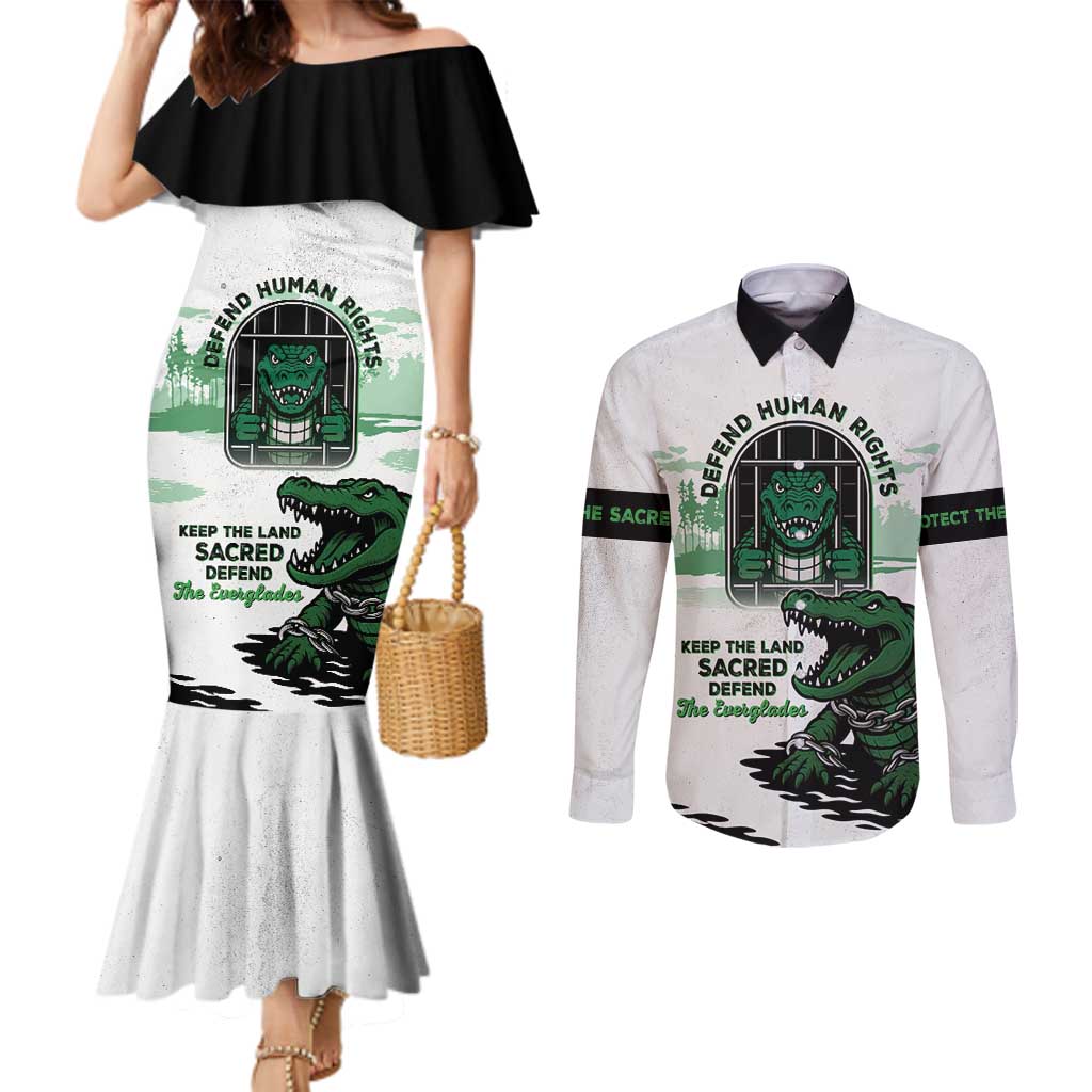 Alligator Alcatraz Defend Human Rights Couples Matching Mermaid Dress and Long Sleeve Button Shirt Defend The Everglades - Wonder Print Shop