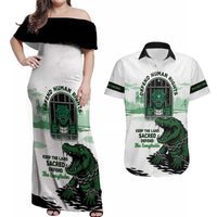 Alligator Alcatraz Defend Human Rights Couples Matching Off Shoulder Maxi Dress and Hawaiian Shirt Defend The Everglades - Wonder Print Shop