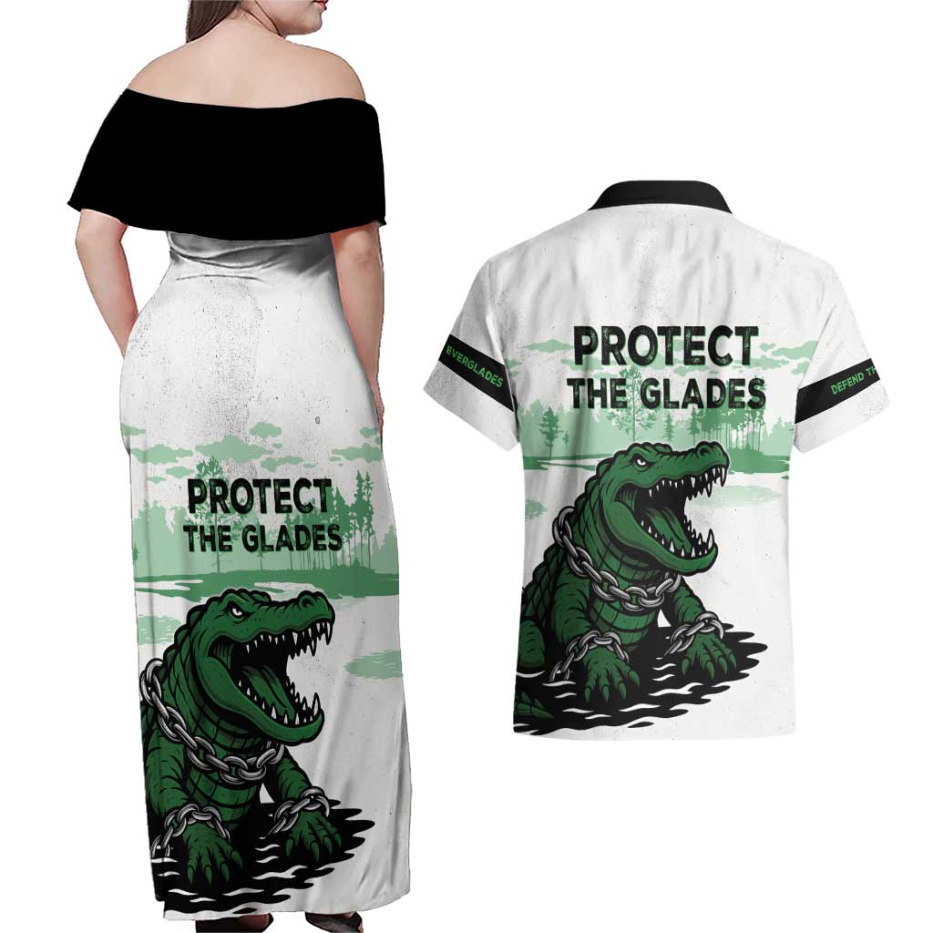 Alligator Alcatraz Defend Human Rights Couples Matching Off Shoulder Maxi Dress and Hawaiian Shirt Defend The Everglades - Wonder Print Shop