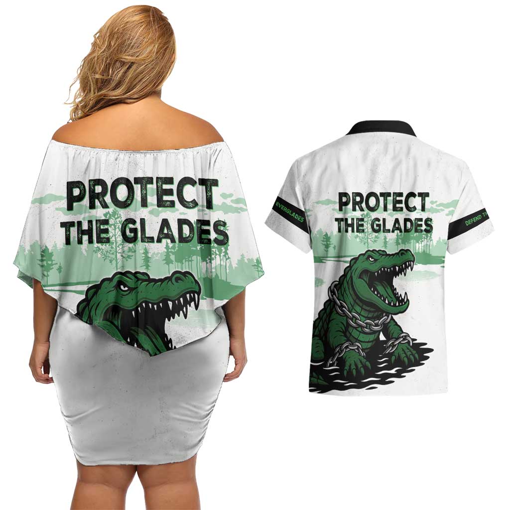 Alligator Alcatraz Defend Human Rights Couples Matching Off Shoulder Short Dress and Hawaiian Shirt Defend The Everglades - Wonder Print Shop