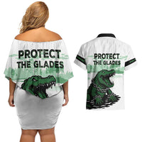 Alligator Alcatraz Defend Human Rights Couples Matching Off Shoulder Short Dress and Hawaiian Shirt Defend The Everglades - Wonder Print Shop