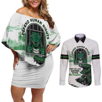 Alligator Alcatraz Defend Human Rights Couples Matching Off Shoulder Short Dress and Long Sleeve Button Shirt Defend The Everglades - Wonder Print Shop
