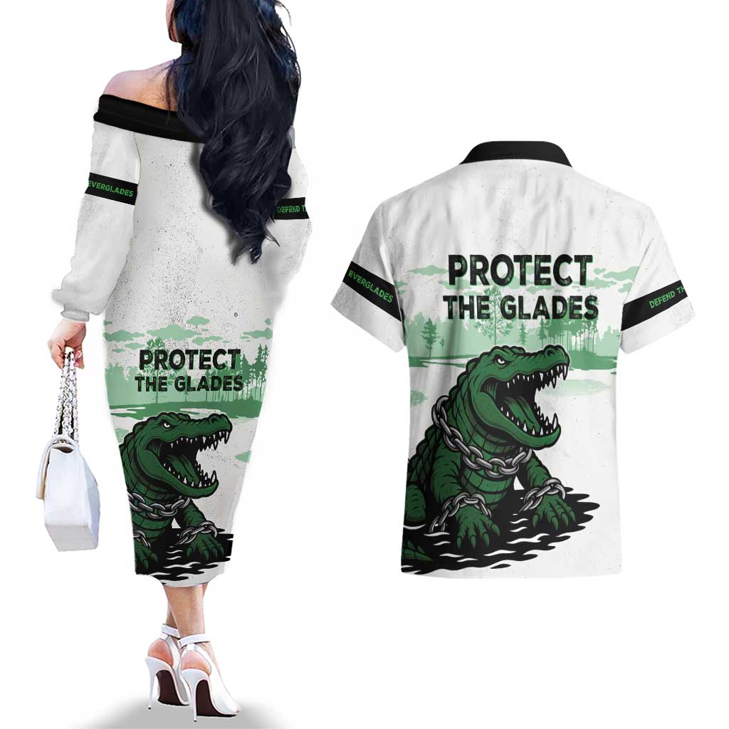 Alligator Alcatraz Defend Human Rights Couples Matching Off The Shoulder Long Sleeve Dress and Hawaiian Shirt Defend The Everglades - Wonder Print Shop