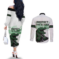 Alligator Alcatraz Defend Human Rights Couples Matching Off The Shoulder Long Sleeve Dress and Long Sleeve Button Shirt Defend The Everglades - Wonder Print Shop