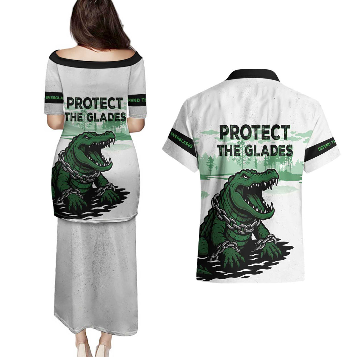 Alligator Alcatraz Defend Human Rights Couples Matching Puletasi and Hawaiian Shirt Defend The Everglades - Wonder Print Shop