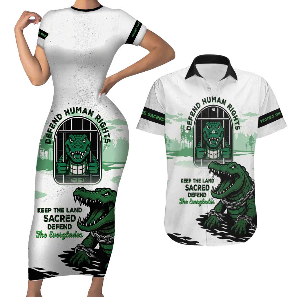 Alligator Alcatraz Defend Human Rights Couples Matching Short Sleeve Bodycon Dress and Hawaiian Shirt Defend The Everglades - Wonder Print Shop