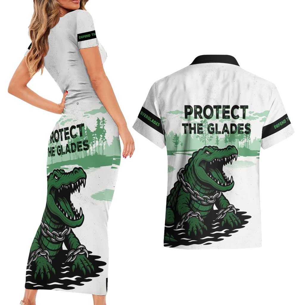 Alligator Alcatraz Defend Human Rights Couples Matching Short Sleeve Bodycon Dress and Hawaiian Shirt Defend The Everglades - Wonder Print Shop