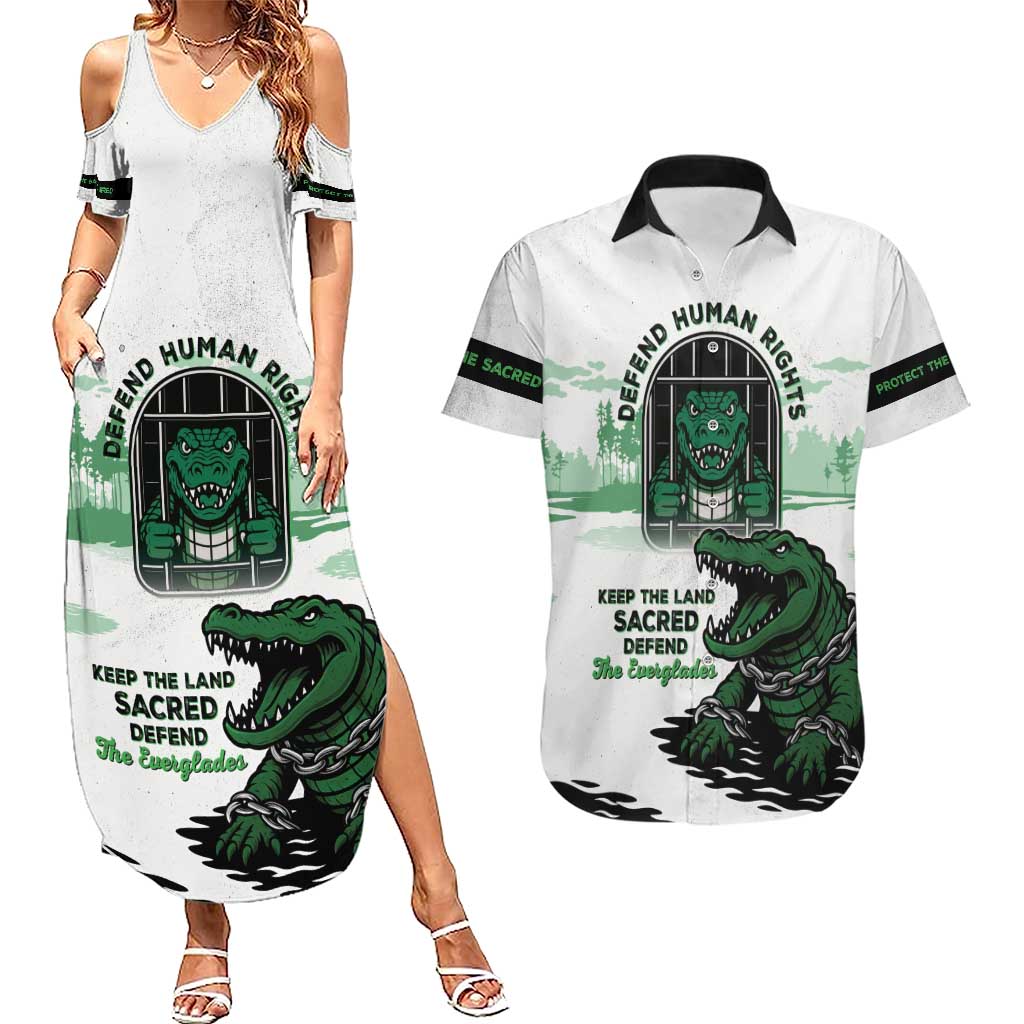 Alligator Alcatraz Defend Human Rights Couples Matching Summer Maxi Dress and Hawaiian Shirt Defend The Everglades - Wonder Print Shop