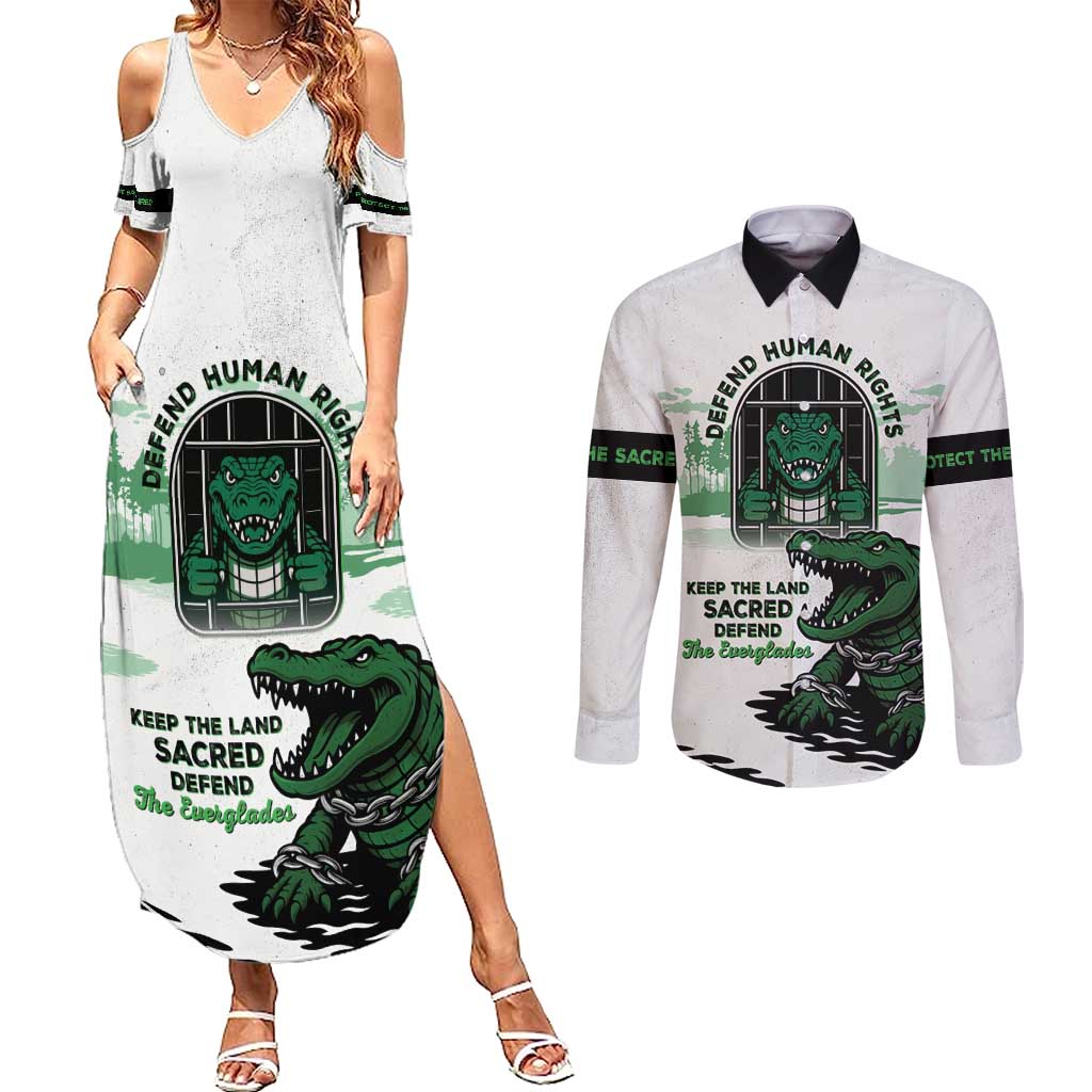 Alligator Alcatraz Defend Human Rights Couples Matching Summer Maxi Dress and Long Sleeve Button Shirt Defend The Everglades - Wonder Print Shop