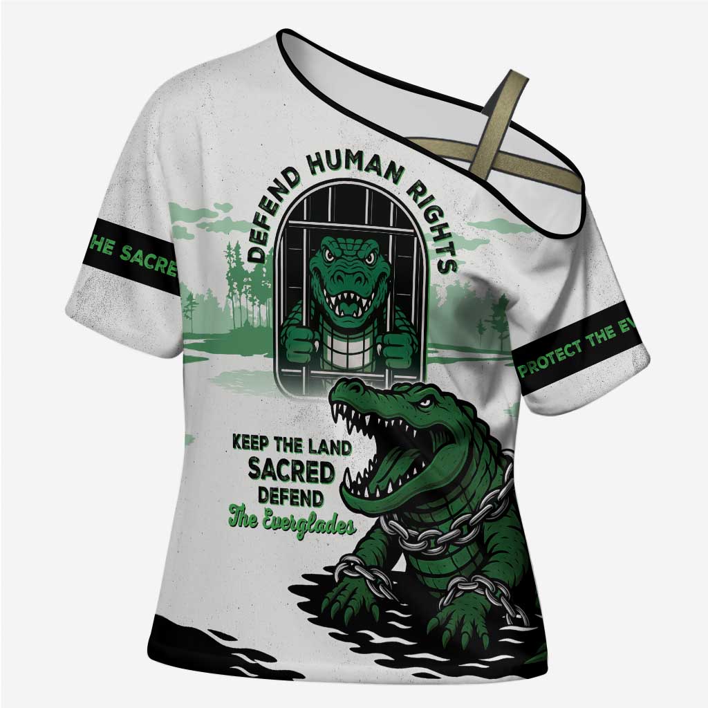 Alligator Alcatraz Defend Human Rights Cross Shoulder Shirt Defend The Everglades - Wonder Print Shop