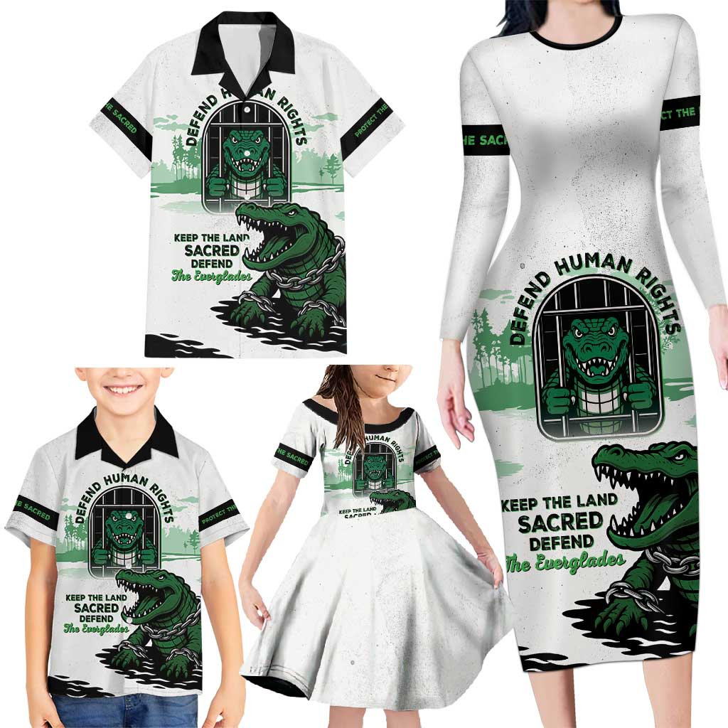 Alligator Alcatraz Defend Human Rights Family Matching Long Sleeve Bodycon Dress and Hawaiian Shirt Defend The Everglades - Wonder Print Shop