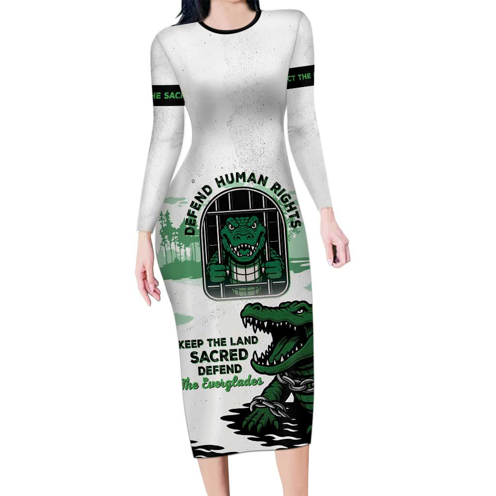 Alligator Alcatraz Defend Human Rights Family Matching Long Sleeve Bodycon Dress and Hawaiian Shirt Defend The Everglades - Wonder Print Shop
