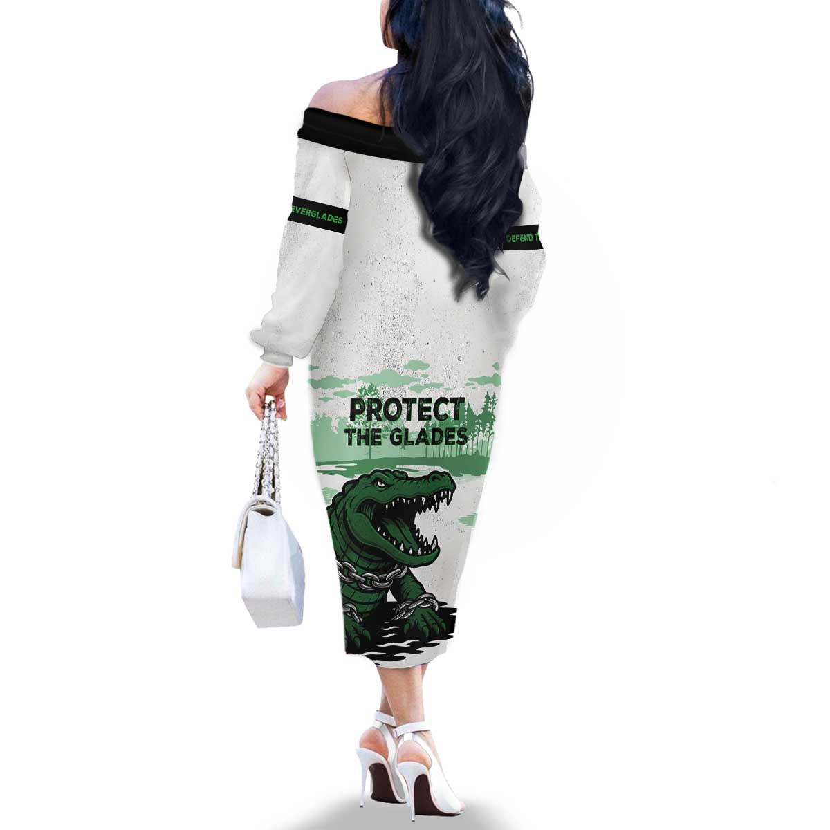 Alligator Alcatraz Defend Human Rights Family Matching Off The Shoulder Long Sleeve Dress and Hawaiian Shirt Defend The Everglades - Wonder Print Shop