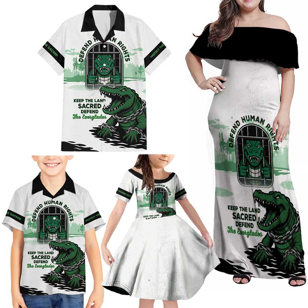 Alligator Alcatraz Defend Human Rights Family Matching Off Shoulder Maxi Dress and Hawaiian Shirt Defend The Everglades - Wonder Print Shop