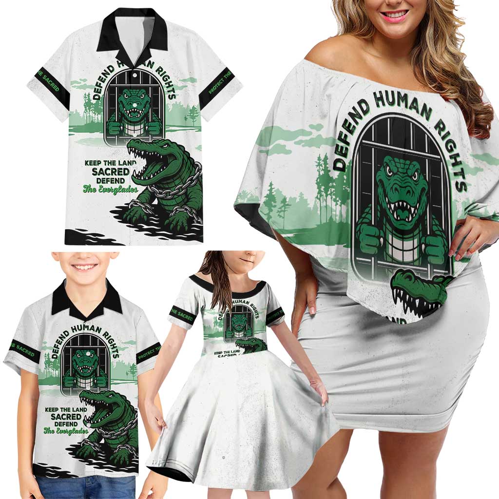 Alligator Alcatraz Defend Human Rights Family Matching Off Shoulder Short Dress and Hawaiian Shirt Defend The Everglades - Wonder Print Shop