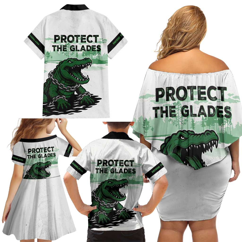 Alligator Alcatraz Defend Human Rights Family Matching Off Shoulder Short Dress and Hawaiian Shirt Defend The Everglades - Wonder Print Shop