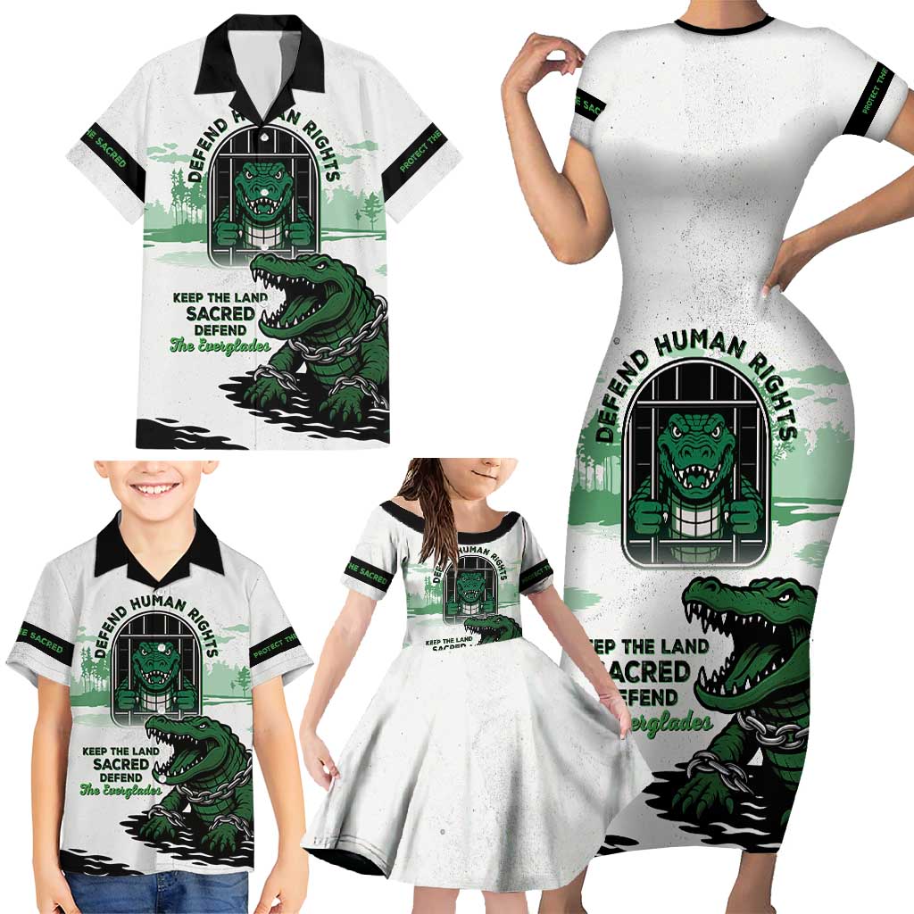 Alligator Alcatraz Defend Human Rights Family Matching Short Sleeve Bodycon Dress and Hawaiian Shirt Defend The Everglades - Wonder Print Shop