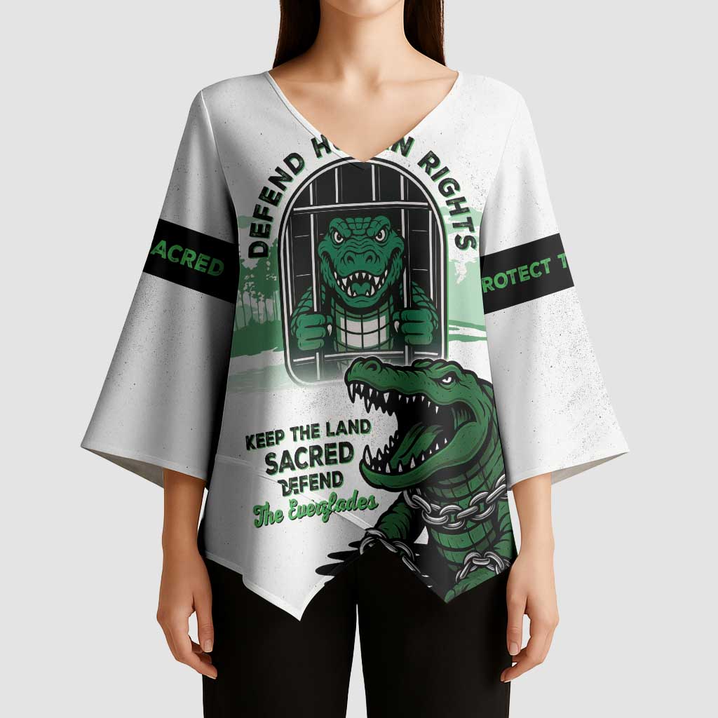 Alligator Alcatraz Defend Human Rights Kimono Sleeve Blouse Defend The Everglades - Wonder Print Shop