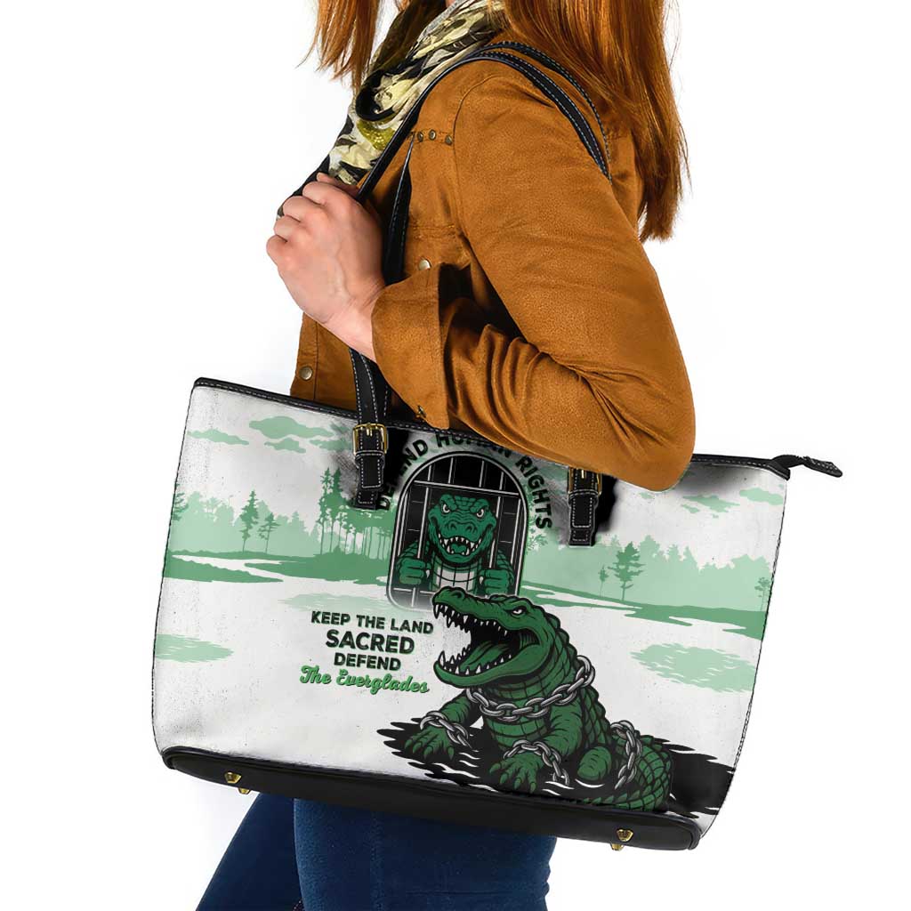 Alligator Alcatraz Defend Human Rights Leather Tote Bag Defend The Everglades - Wonder Print Shop