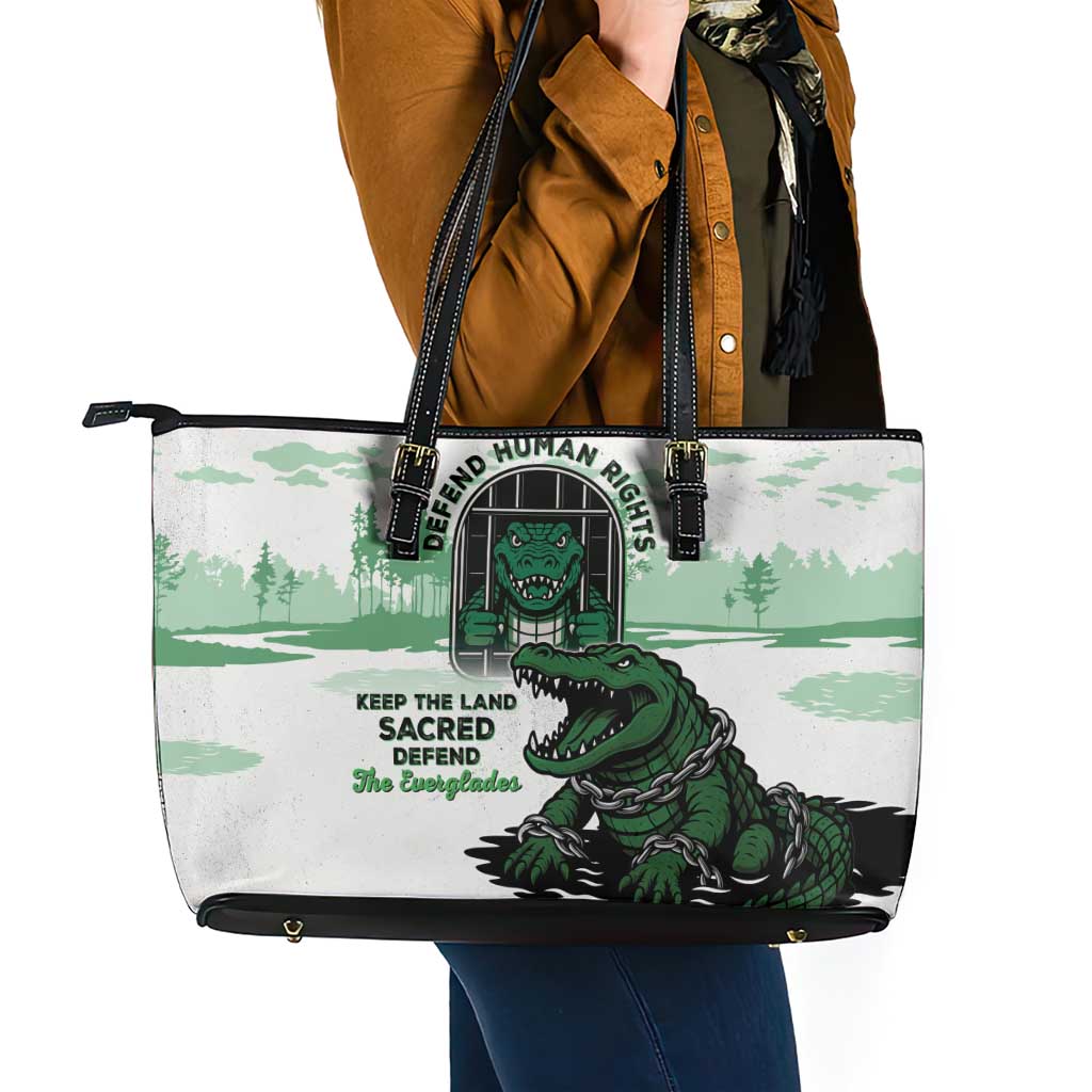 Alligator Alcatraz Defend Human Rights Leather Tote Bag Defend The Everglades - Wonder Print Shop