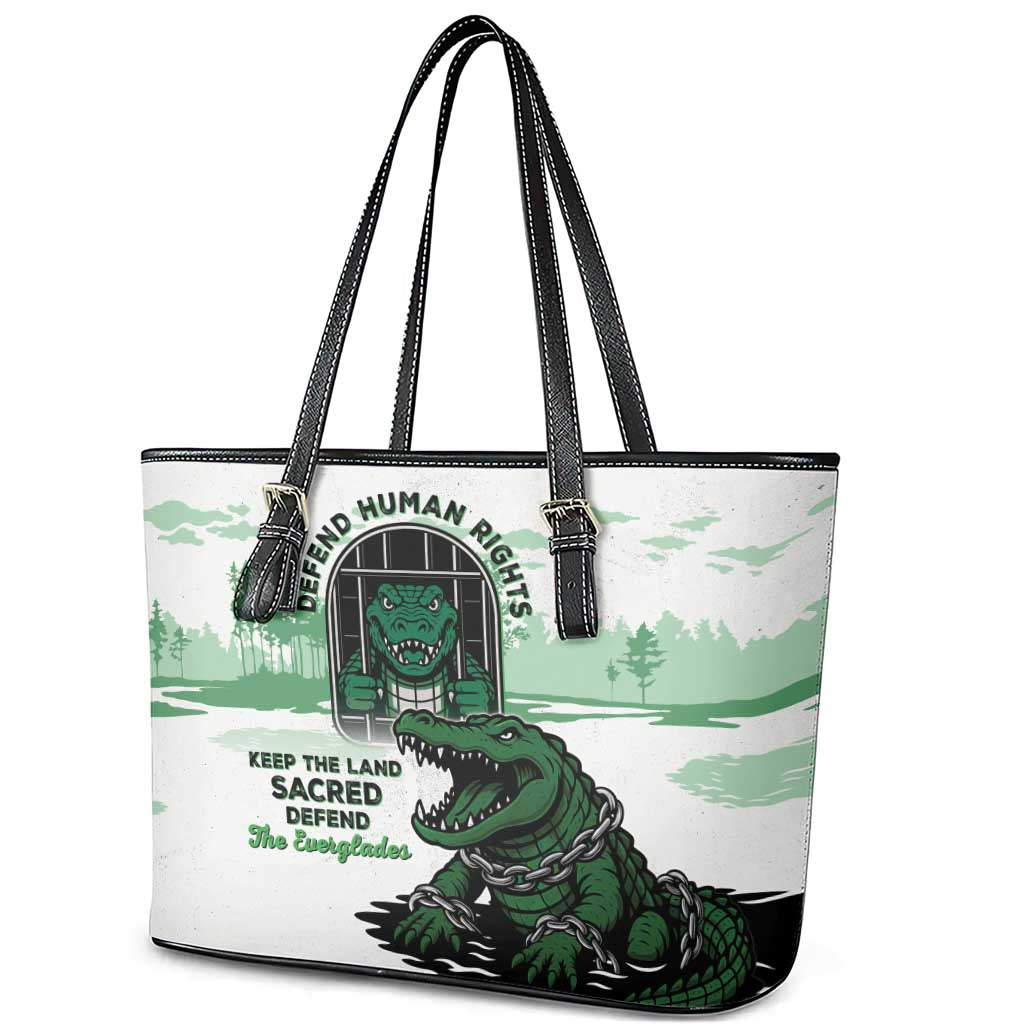 Alligator Alcatraz Defend Human Rights Leather Tote Bag Defend The Everglades - Wonder Print Shop
