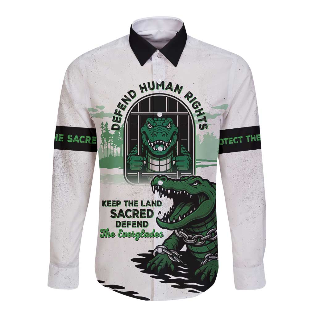Alligator Alcatraz Defend Human Rights Long Sleeve Button Shirt Defend The Everglades - Wonder Print Shop