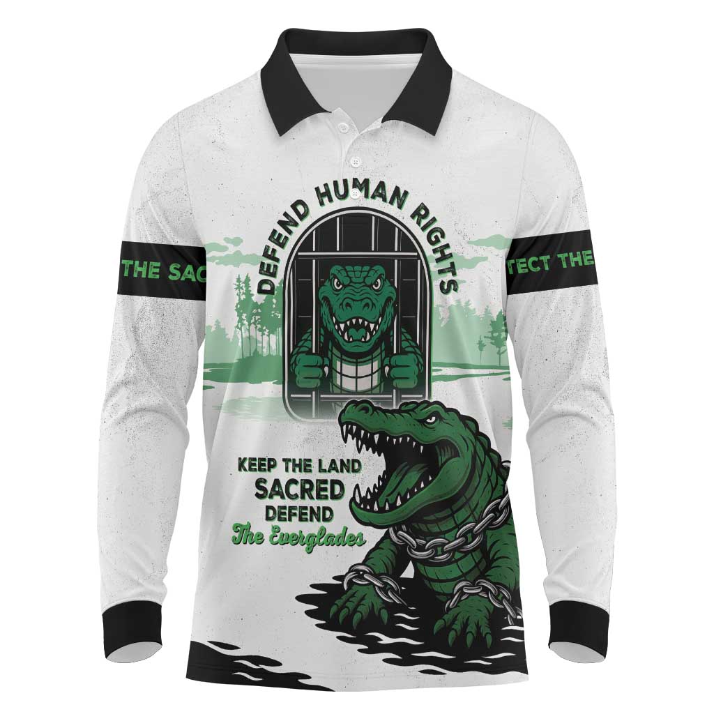 Alligator Alcatraz Defend Human Rights Long Sleeve Polo Shirt Defend The Everglades - Wonder Print Shop