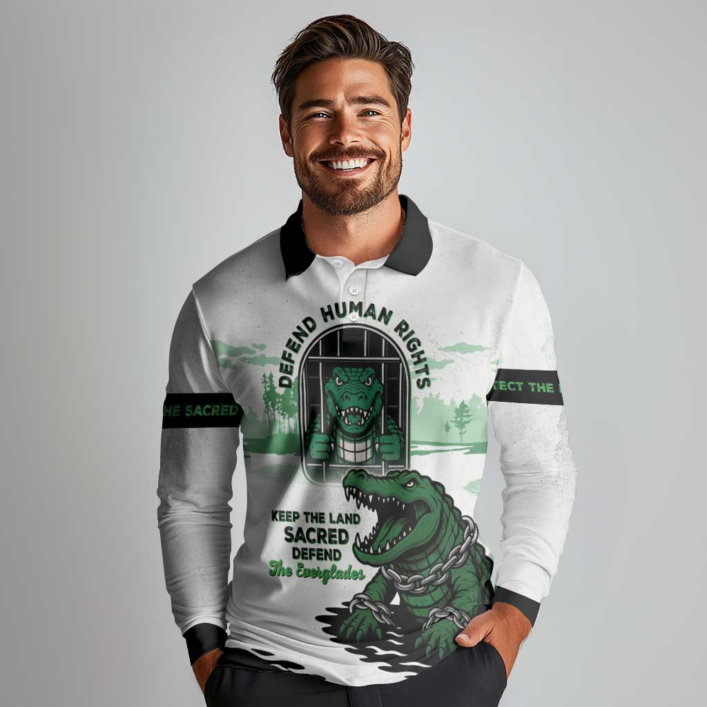 Alligator Alcatraz Defend Human Rights Long Sleeve Polo Shirt Defend The Everglades - Wonder Print Shop