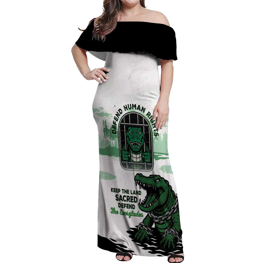 Alligator Alcatraz Defend Human Rights Off Shoulder Maxi Dress Defend The Everglades - Wonder Print Shop