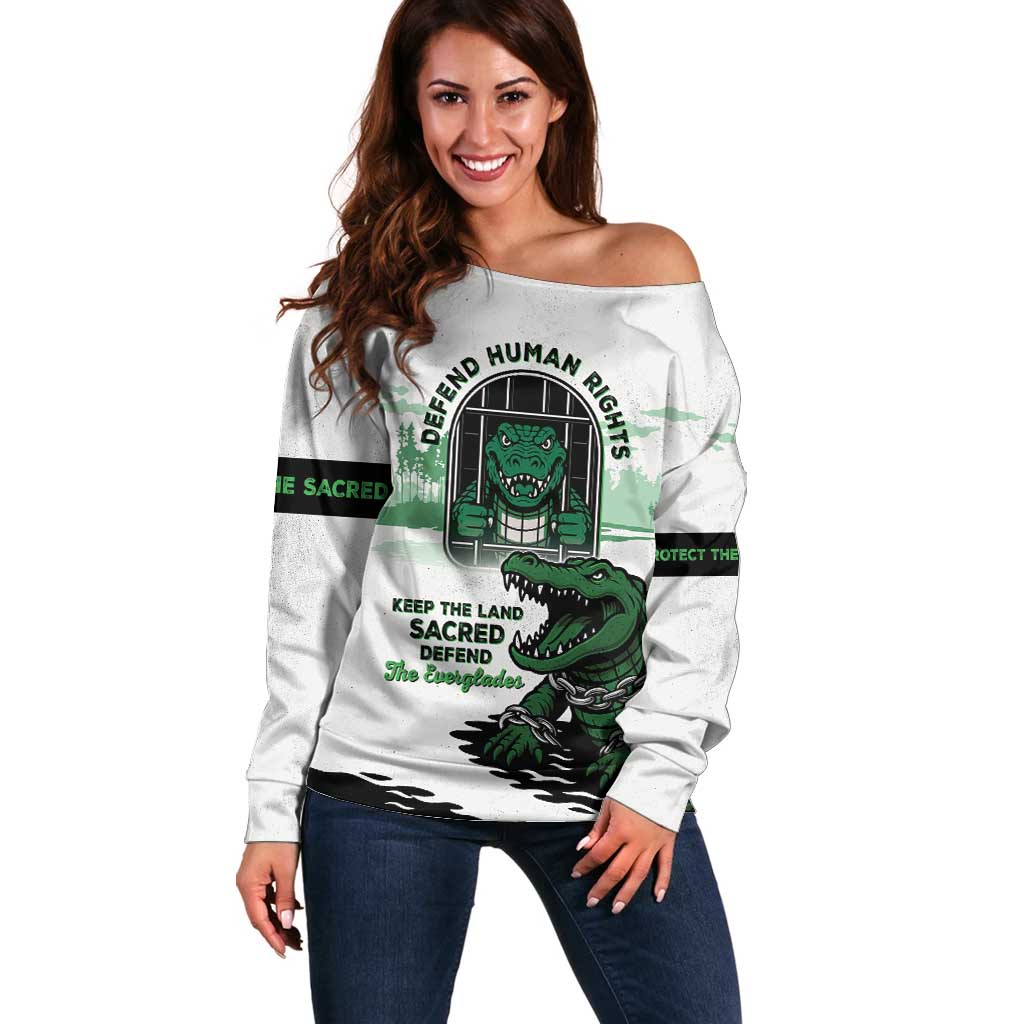 Alligator Alcatraz Defend Human Rights Off Shoulder Sweater Defend The Everglades - Wonder Print Shop