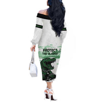 Alligator Alcatraz Defend Human Rights Off The Shoulder Long Sleeve Dress Defend The Everglades - Wonder Print Shop